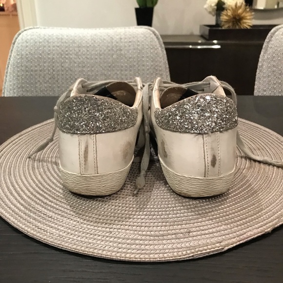 Golden Goose Superstar Sneakers. White leather w/rainbow star and glitter back - Picture 6 of 6